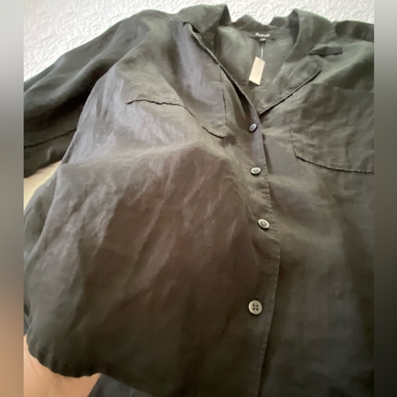 Madewell Resort Black Long Sleeve Collared Button Down Ramie Shirt Size M - Picture 8 of 11